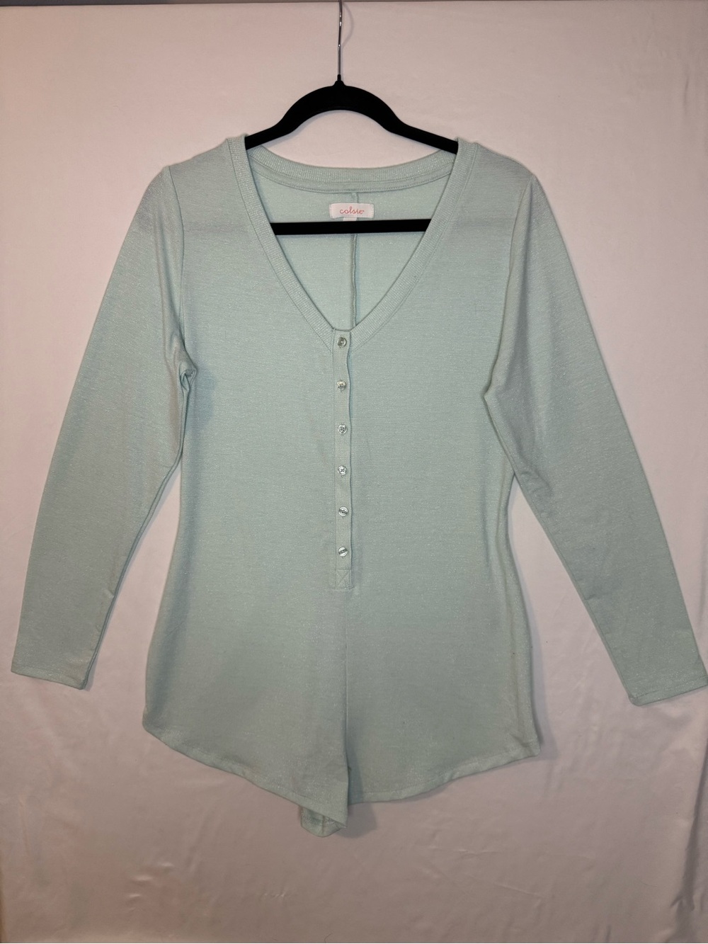 Colsie Light Mint V-Neck Button Front Women's Sleep Romper